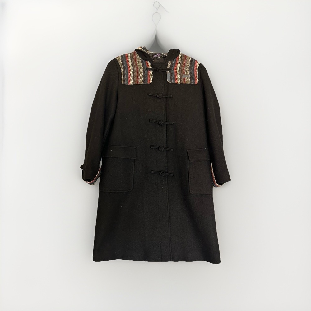 Vtg Asian Women's Duffle Toggle Closure Hooded Coat Black Size M